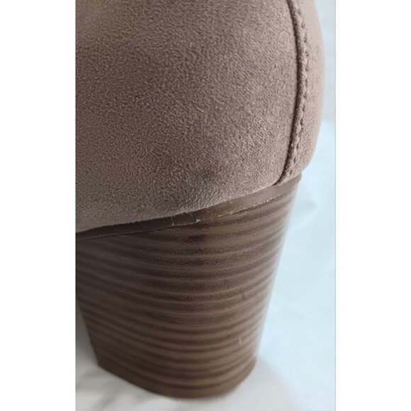Faux Suede Mid Ankle Booties Size 10  Stacked Heel Taupe Tan Brown Zipper - Picture 6 of 10